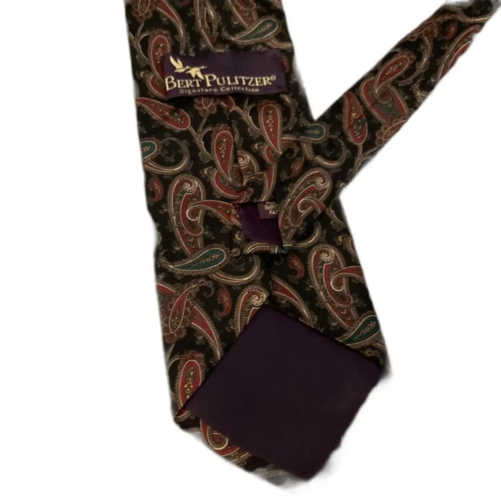 Vintage Bert Pulitzer black/maroon  100% Silk Men’s Neck Tie Made In USA